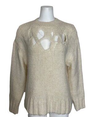 Zara Oversized Ripped Knit Sweater M Cream Ecru Cutouts Crewneck Fall